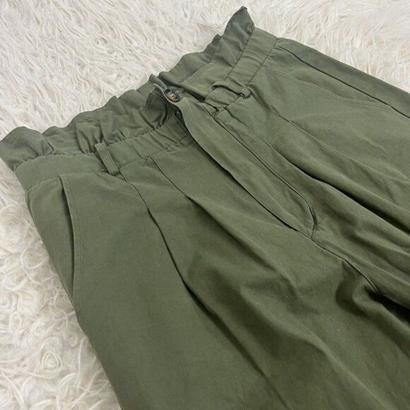 7 For All Mankind Womens Army Green Paperbag Waist Wide Leg Pants Trousers Med - Picture 6 of 9